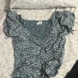 Blue with white flowers, Womens Blouse